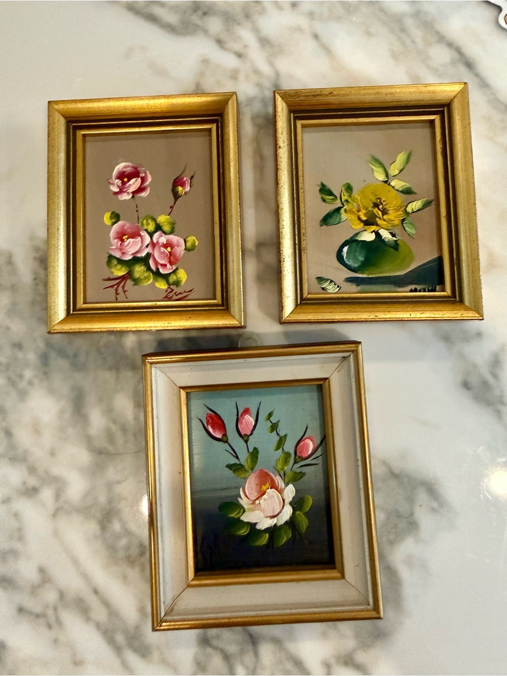 Miniature vintage hand painted florals, made in Spain